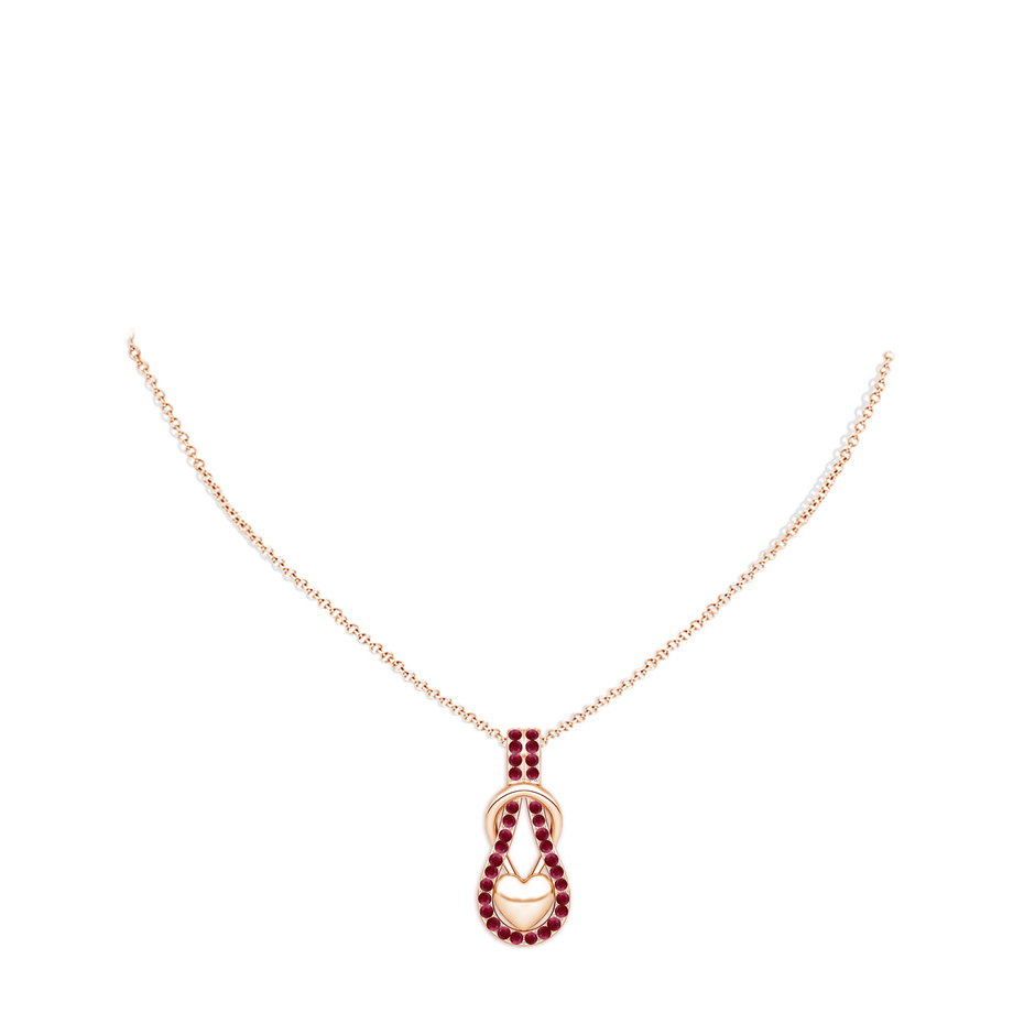 1.3mm A Ruby Infinity Knot Pendant with Puffed Heart in Rose Gold pen
