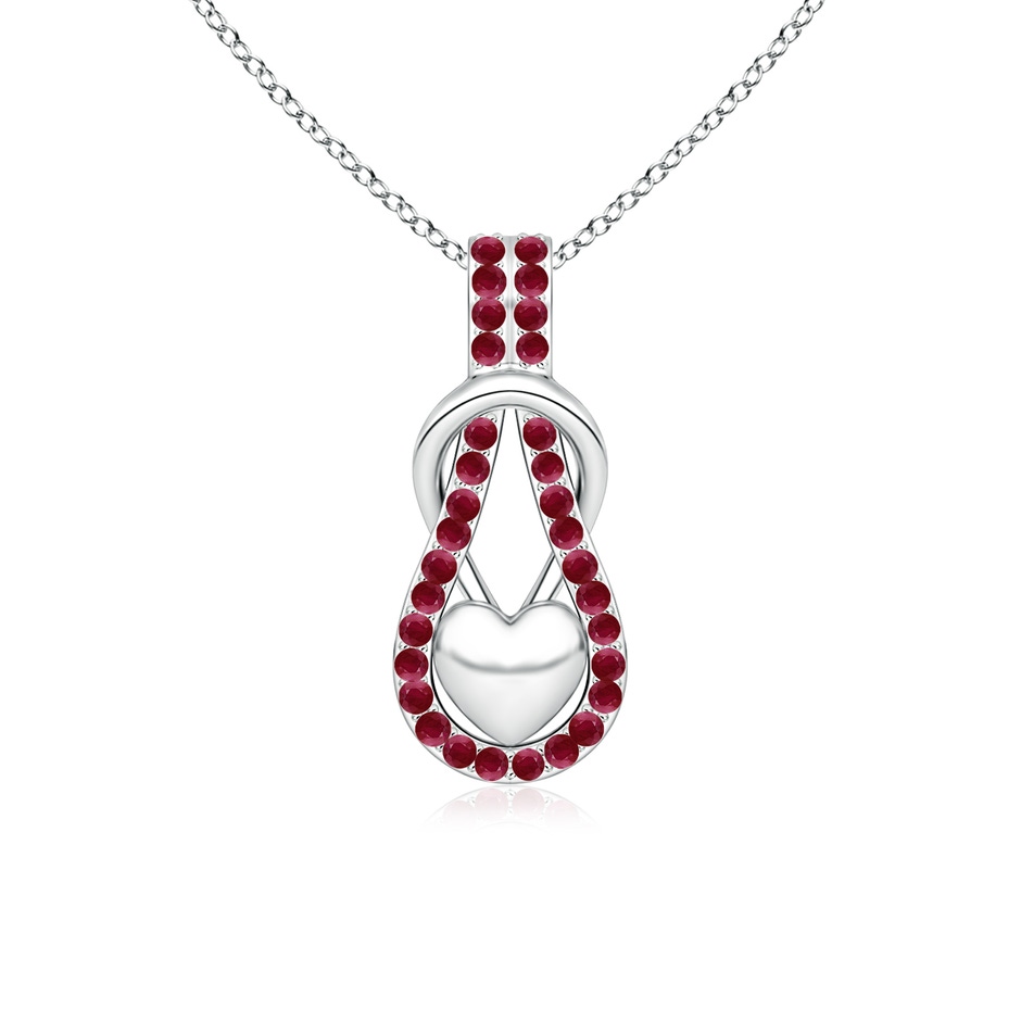 1.3mm A Ruby Infinity Knot Pendant with Puffed Heart in White Gold 