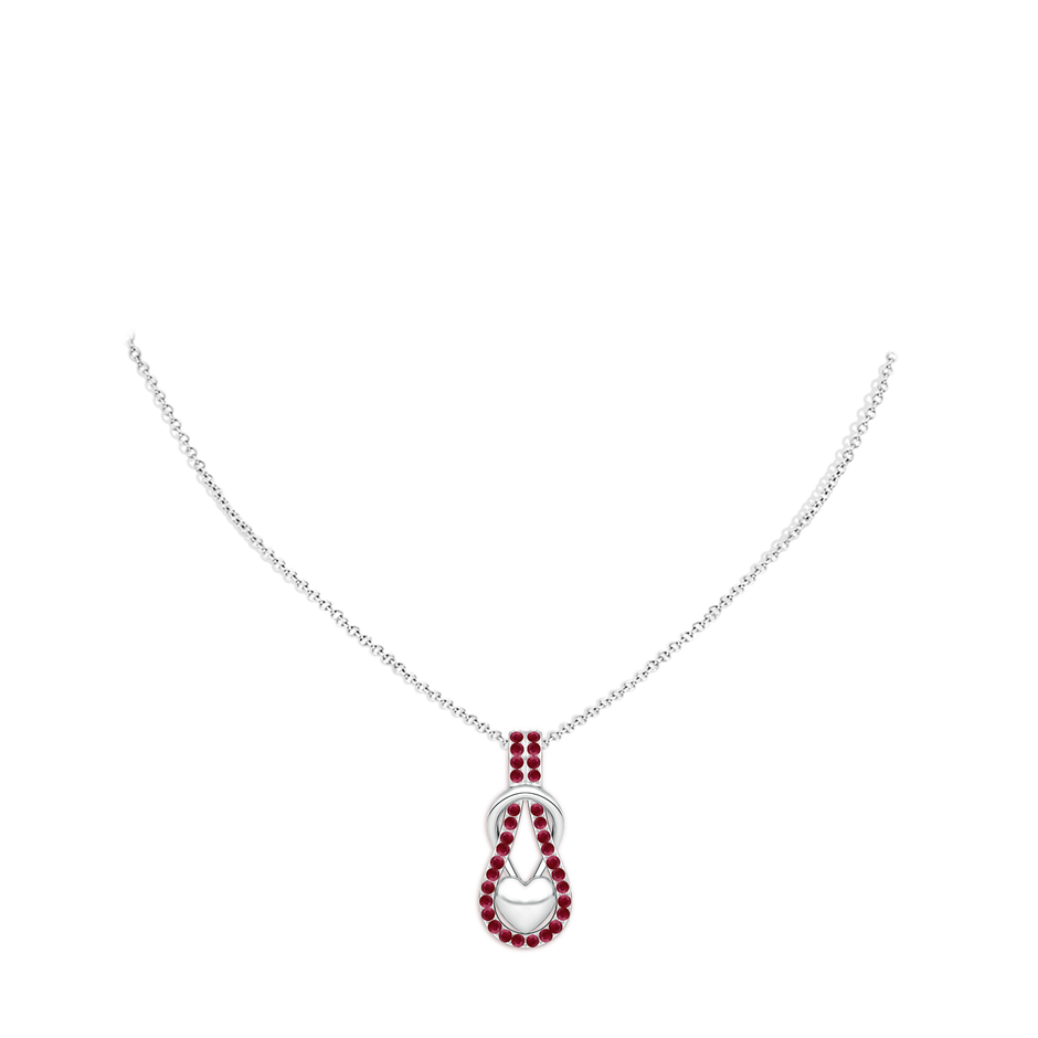 1.3mm A Ruby Infinity Knot Pendant with Puffed Heart in White Gold pen