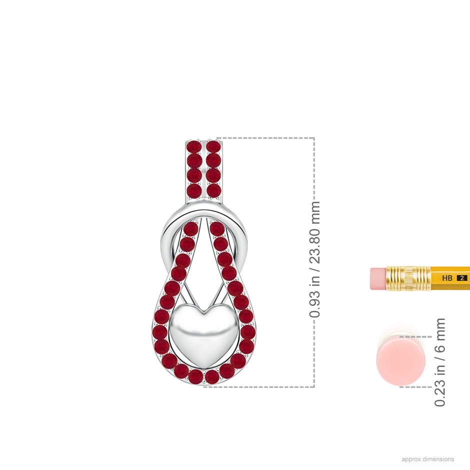1.3mm AA Ruby Infinity Knot Pendant with Puffed Heart in P950 Platinum ruler