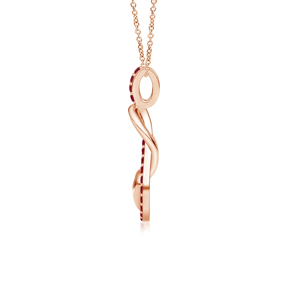 1.3mm AA Ruby Infinity Knot Pendant with Puffed Heart in Rose Gold side 199