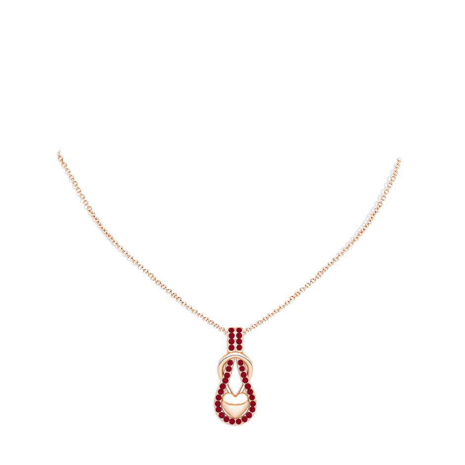 1.3mm AA Ruby Infinity Knot Pendant with Puffed Heart in Rose Gold pen