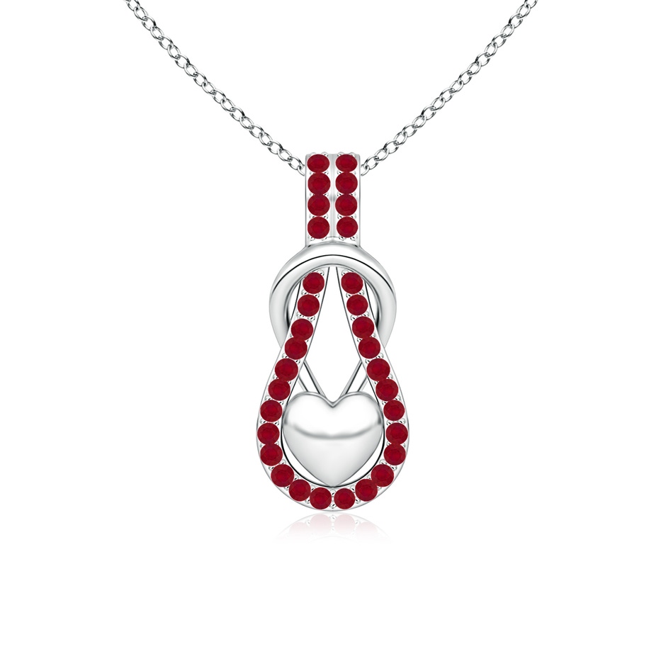 1.3mm AA Ruby Infinity Knot Pendant with Puffed Heart in White Gold 