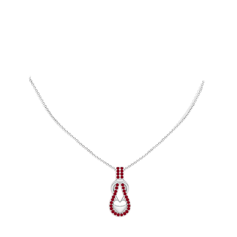 1.3mm AA Ruby Infinity Knot Pendant with Puffed Heart in White Gold pen