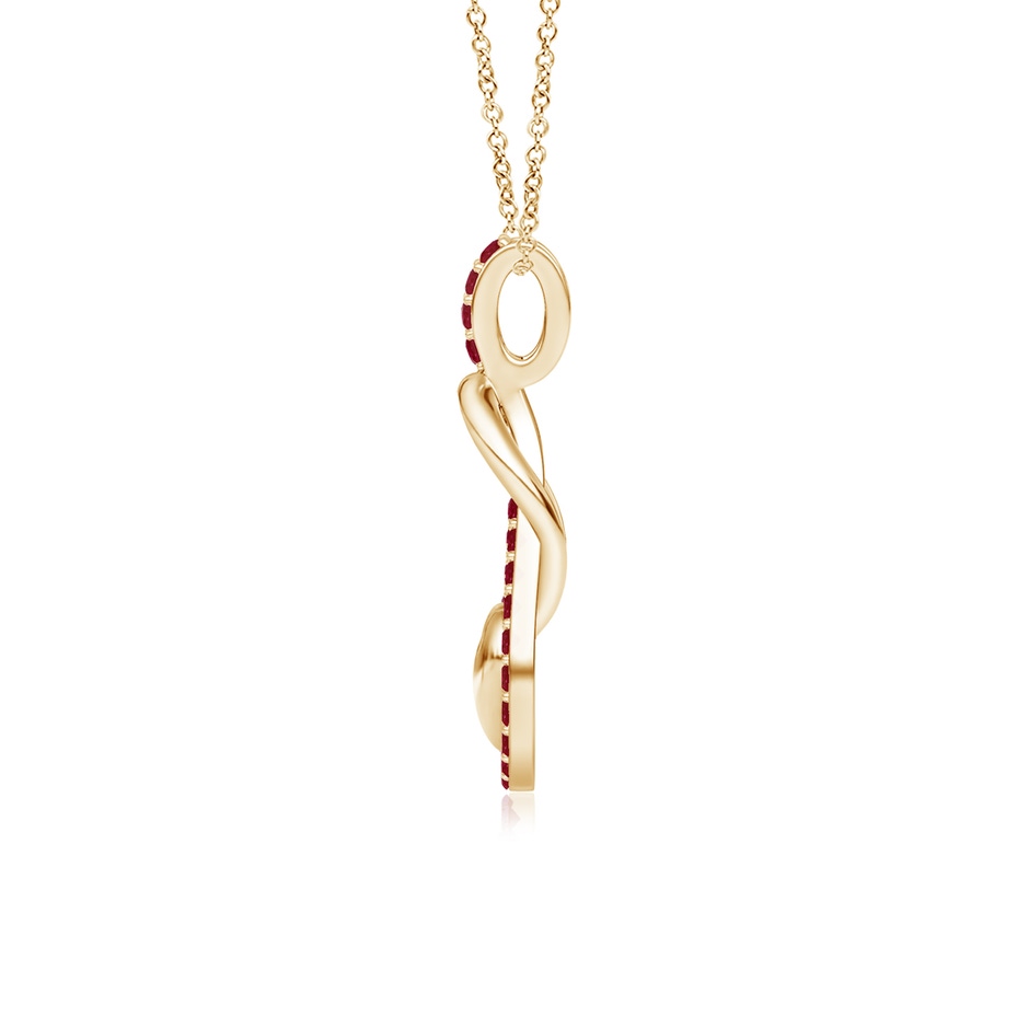 1.3mm AA Ruby Infinity Knot Pendant with Puffed Heart in Yellow Gold side 199
