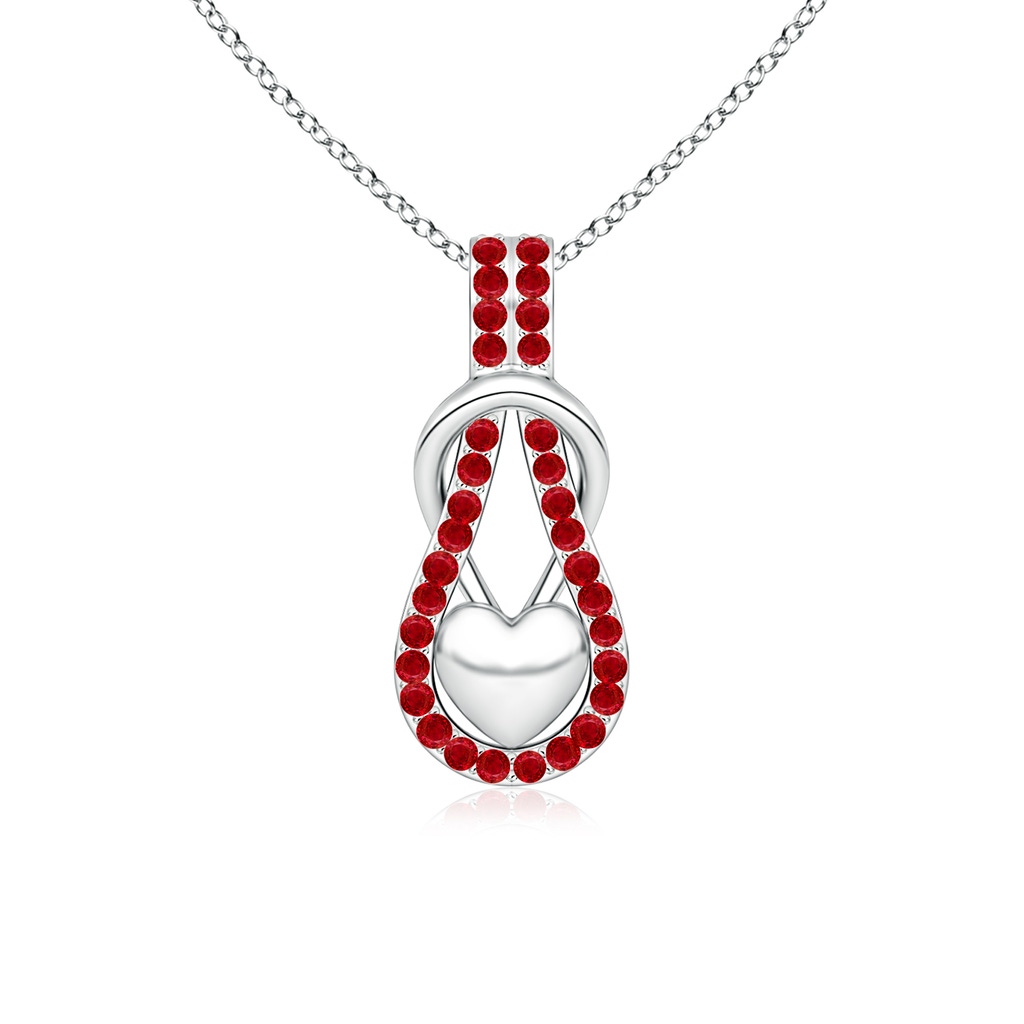 1.3mm AAA Ruby Infinity Knot Pendant with Puffed Heart in White Gold 