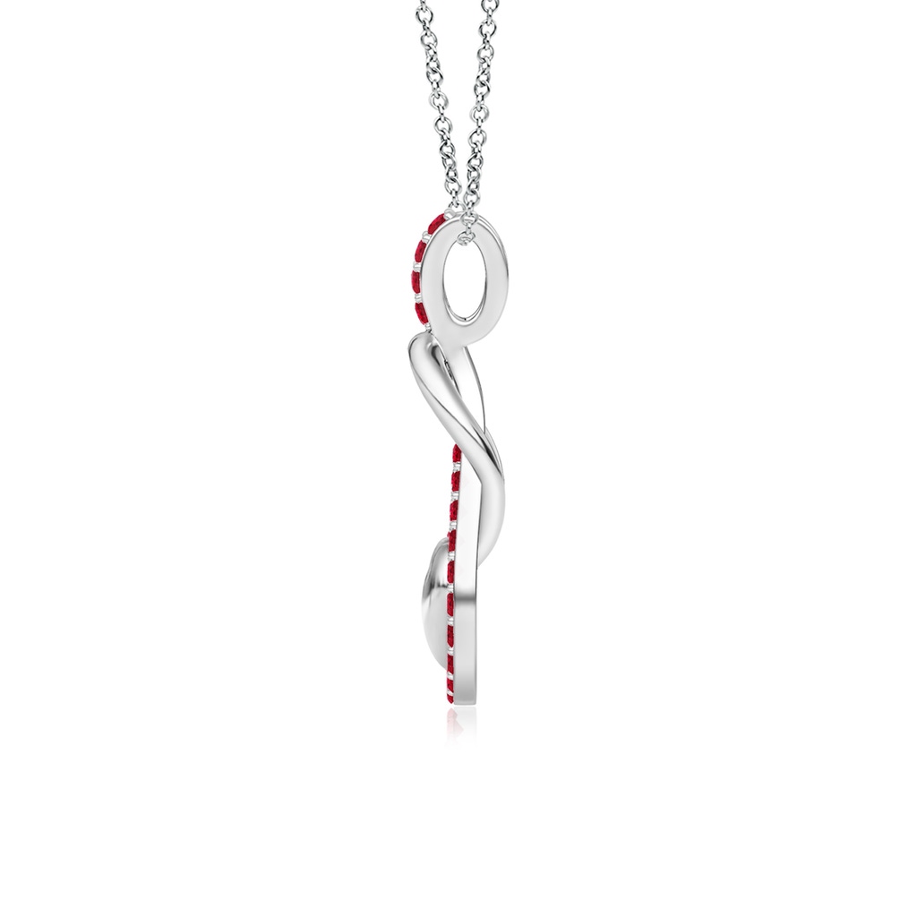 1.3mm AAA Ruby Infinity Knot Pendant with Puffed Heart in White Gold Side 199