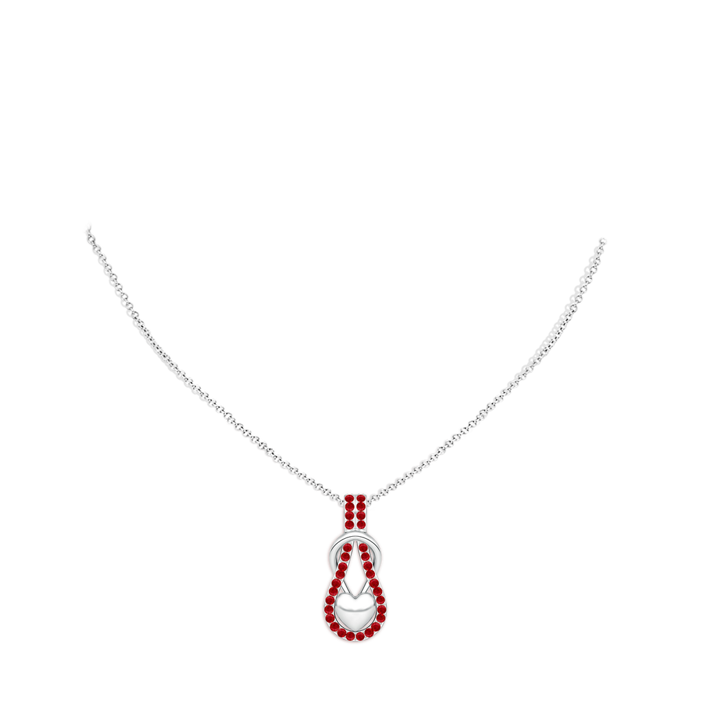 1.3mm AAA Ruby Infinity Knot Pendant with Puffed Heart in White Gold pen