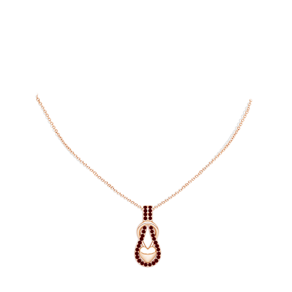 1.3mm AAAA Ruby Infinity Knot Pendant with Puffed Heart in 18K Rose Gold pen
