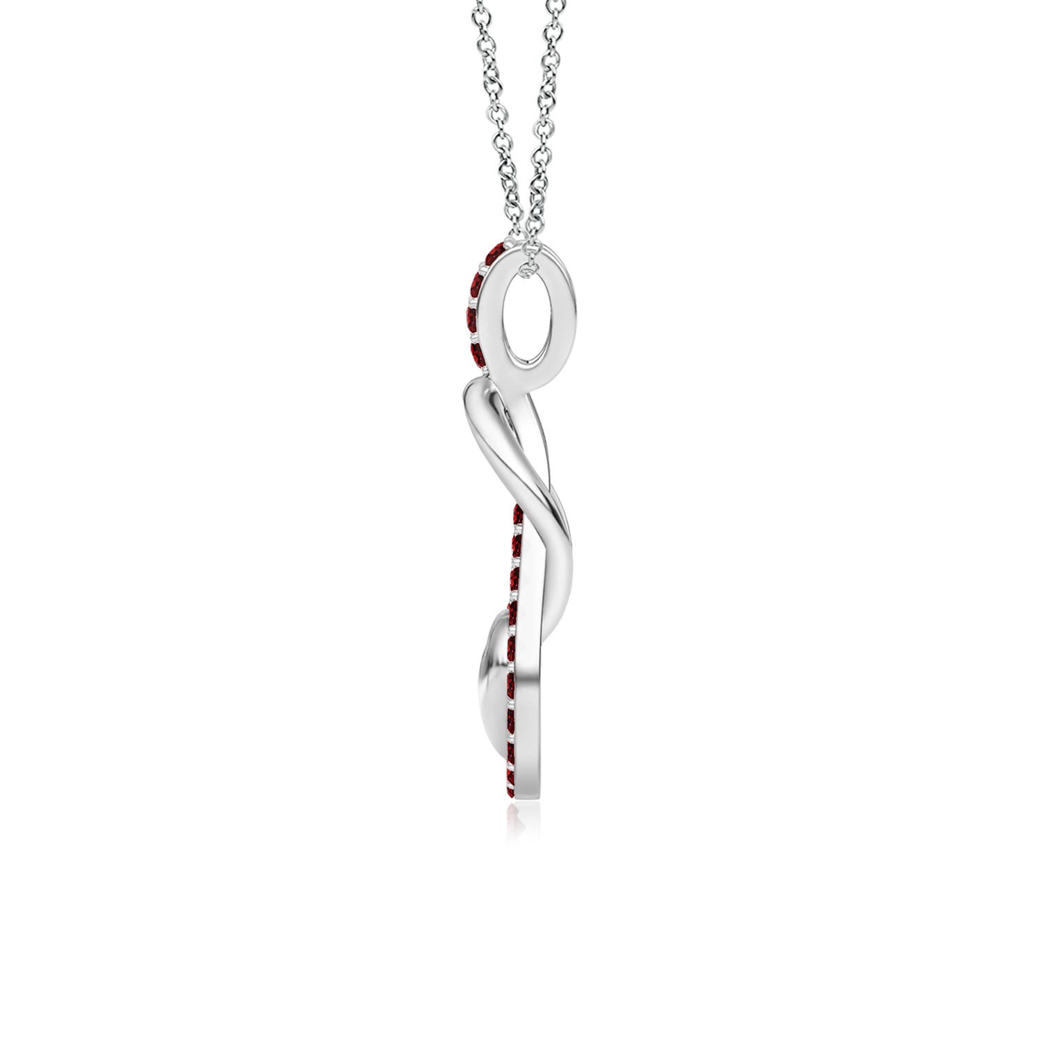1.3mm AAAA Ruby Infinity Knot Pendant with Puffed Heart in 18K White Gold - side 3