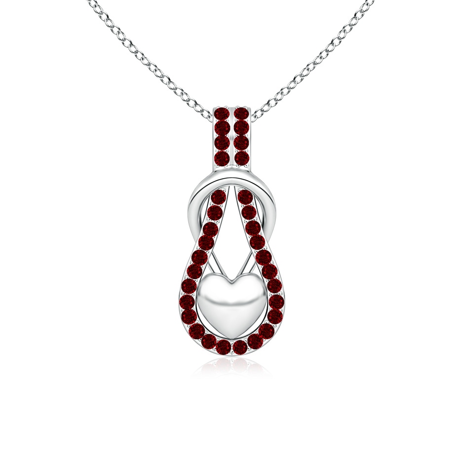 1.3mm AAAA Ruby Infinity Knot Pendant with Puffed Heart in P950 Platinum 