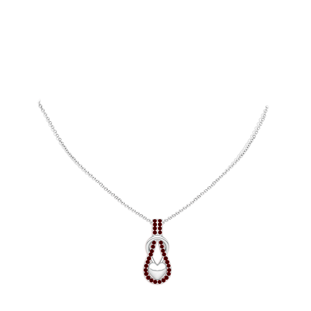 1.3mm AAAA Ruby Infinity Knot Pendant with Puffed Heart in White Gold pen