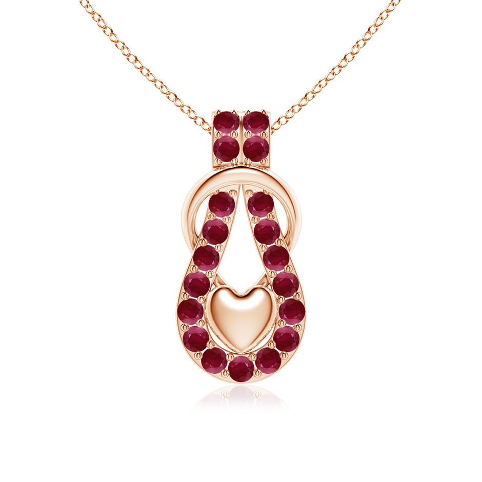 2.5mm A Ruby Infinity Knot Pendant with Puffed Heart in Rose Gold 