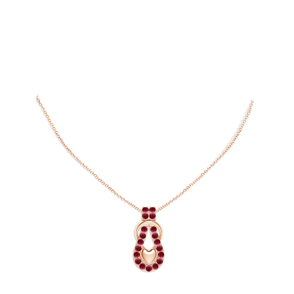 2.5mm A Ruby Infinity Knot Pendant with Puffed Heart in Rose Gold pen