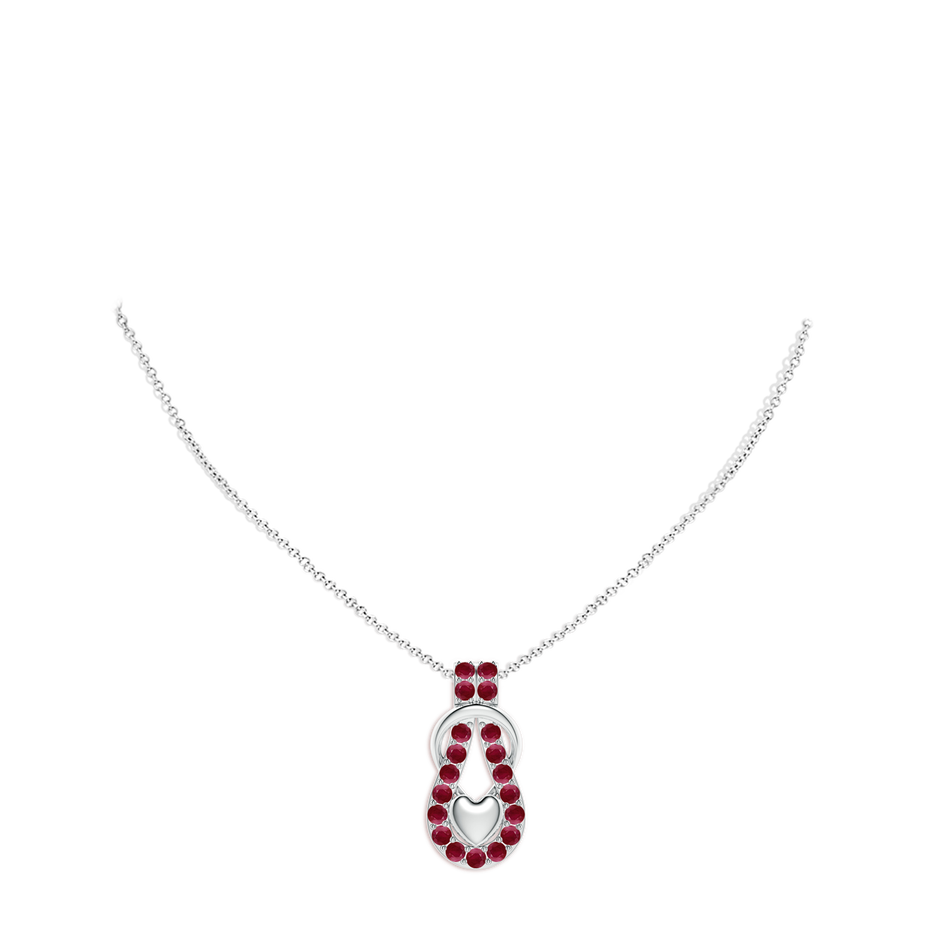 2.5mm A Ruby Infinity Knot Pendant with Puffed Heart in White Gold pen