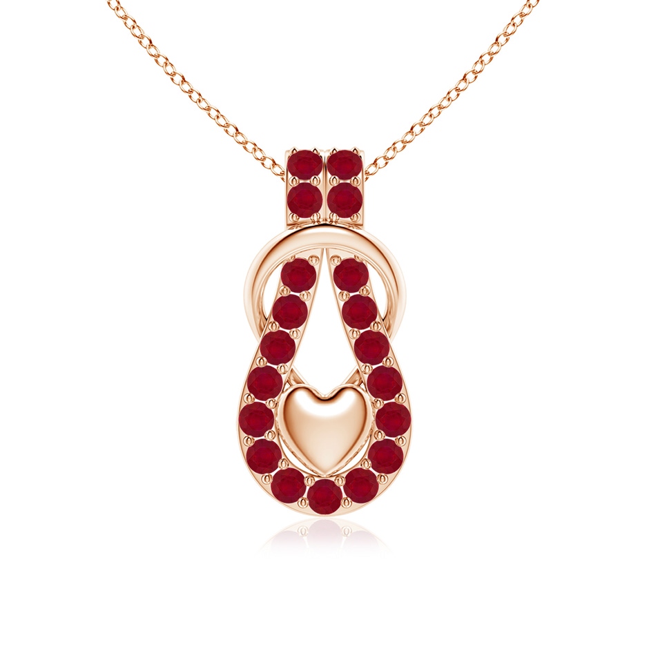2.5mm AA Ruby Infinity Knot Pendant with Puffed Heart in Rose Gold 