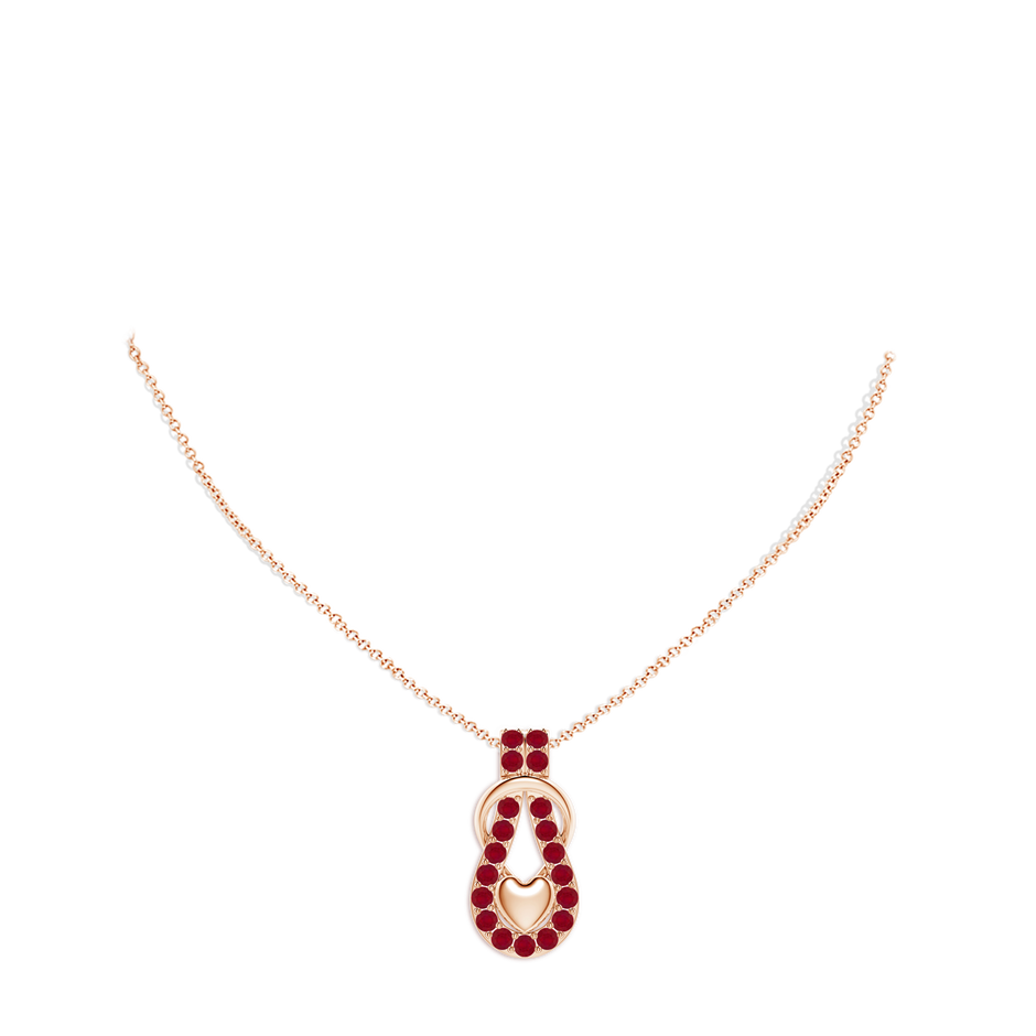 2.5mm AA Ruby Infinity Knot Pendant with Puffed Heart in Rose Gold pen