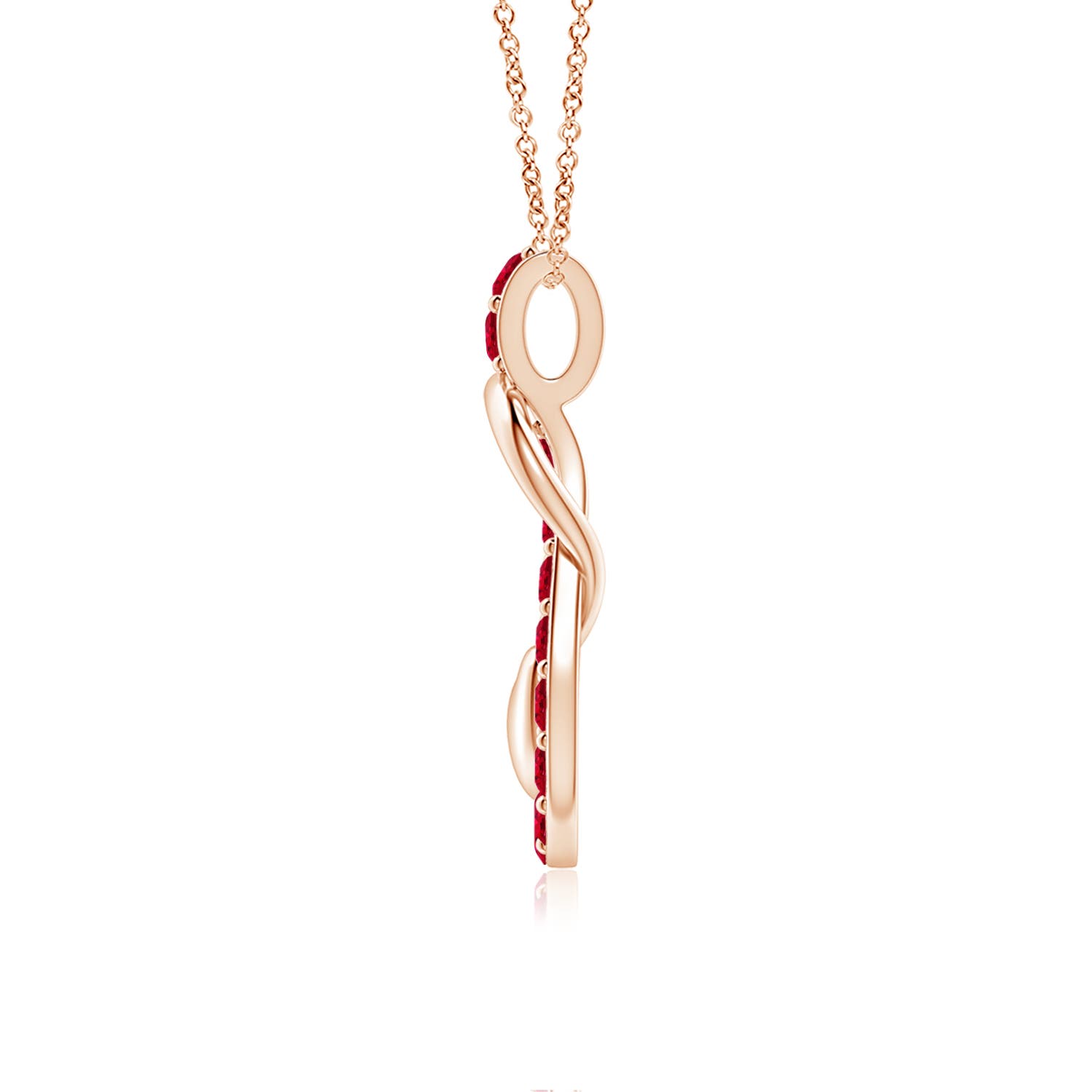 2.5mm AAA Ruby Infinity Knot Pendant with Puffed Heart in 18K Rose Gold