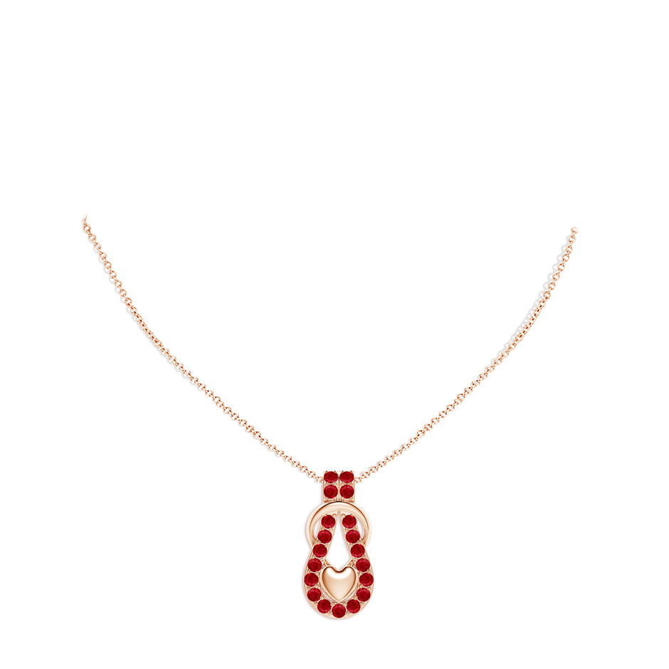 2.5mm AAA Ruby Infinity Knot Pendant with Puffed Heart in Rose Gold pen