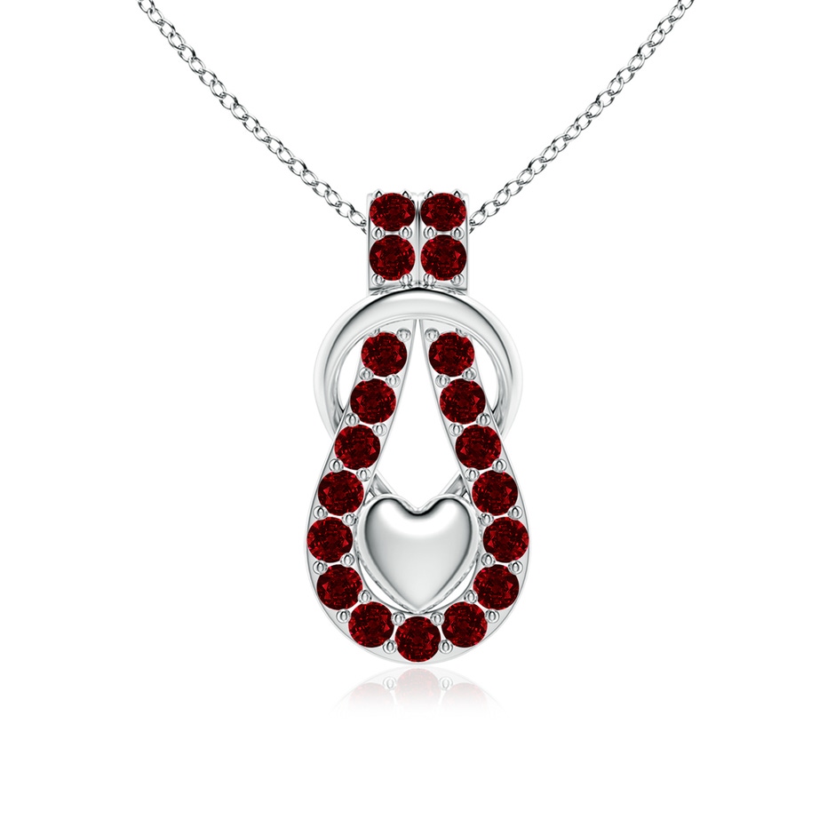 2.5mm AAAA Ruby Infinity Knot Pendant with Puffed Heart in White Gold 