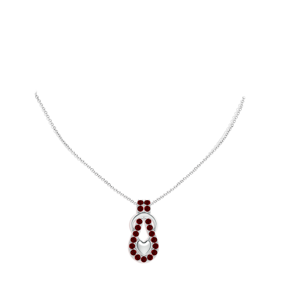 2.5mm AAAA Ruby Infinity Knot Pendant with Puffed Heart in White Gold pen
