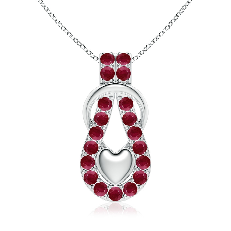 3.5mm A Ruby Infinity Knot Pendant with Puffed Heart in White Gold 