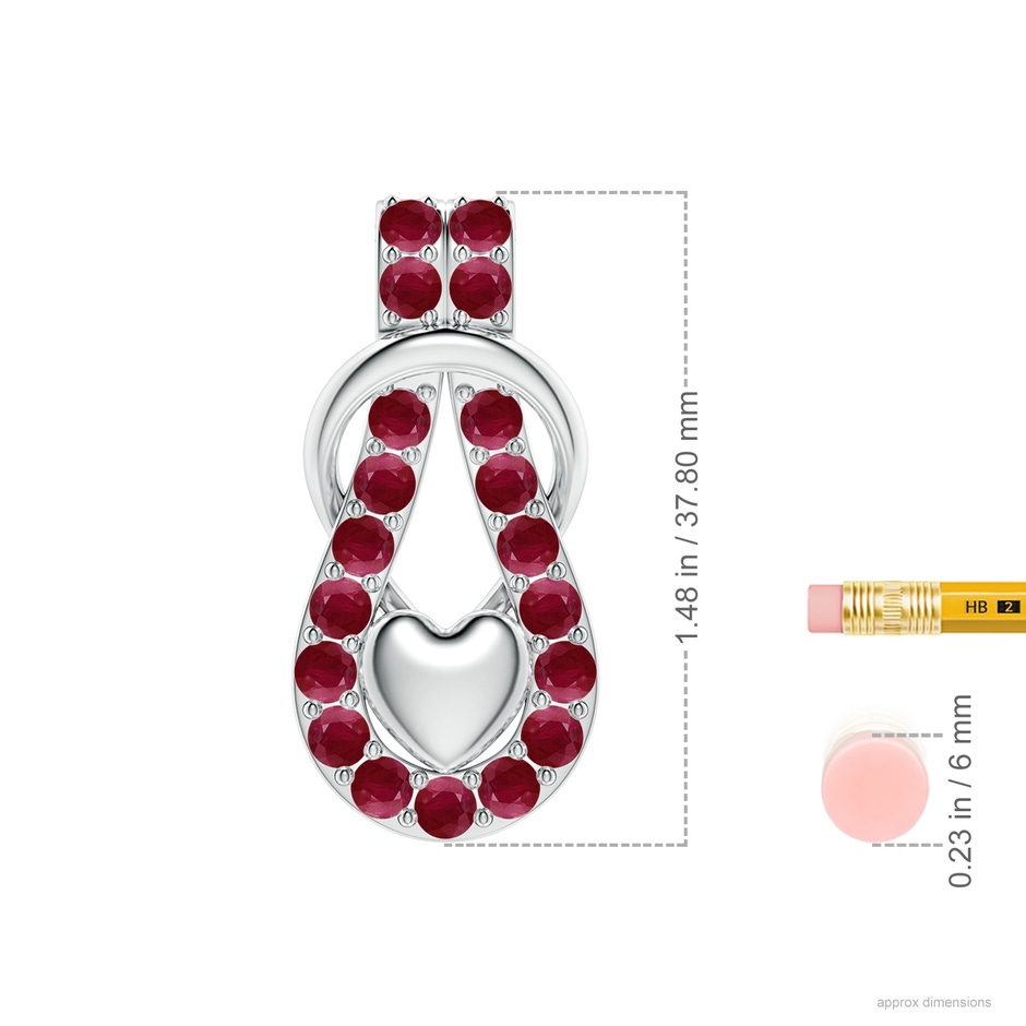 3.5mm A Ruby Infinity Knot Pendant with Puffed Heart in White Gold ruler