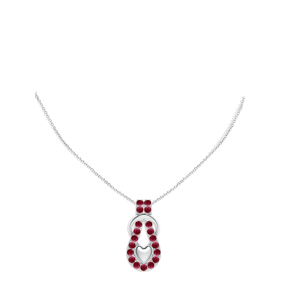 3.5mm A Ruby Infinity Knot Pendant with Puffed Heart in White Gold pen