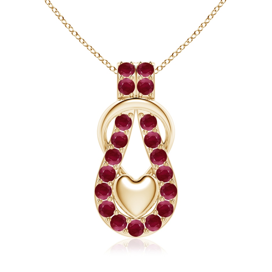 3.5mm A Ruby Infinity Knot Pendant with Puffed Heart in Yellow Gold 