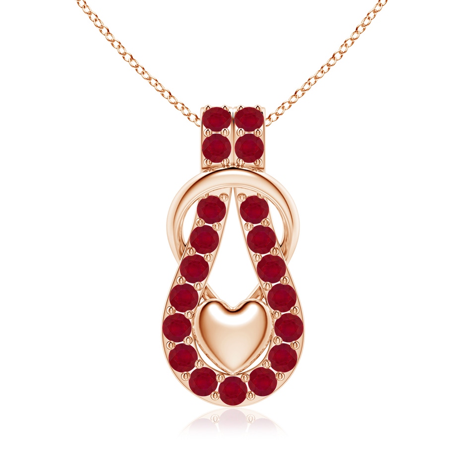 3.5mm AA Ruby Infinity Knot Pendant with Puffed Heart in 18K Rose Gold 