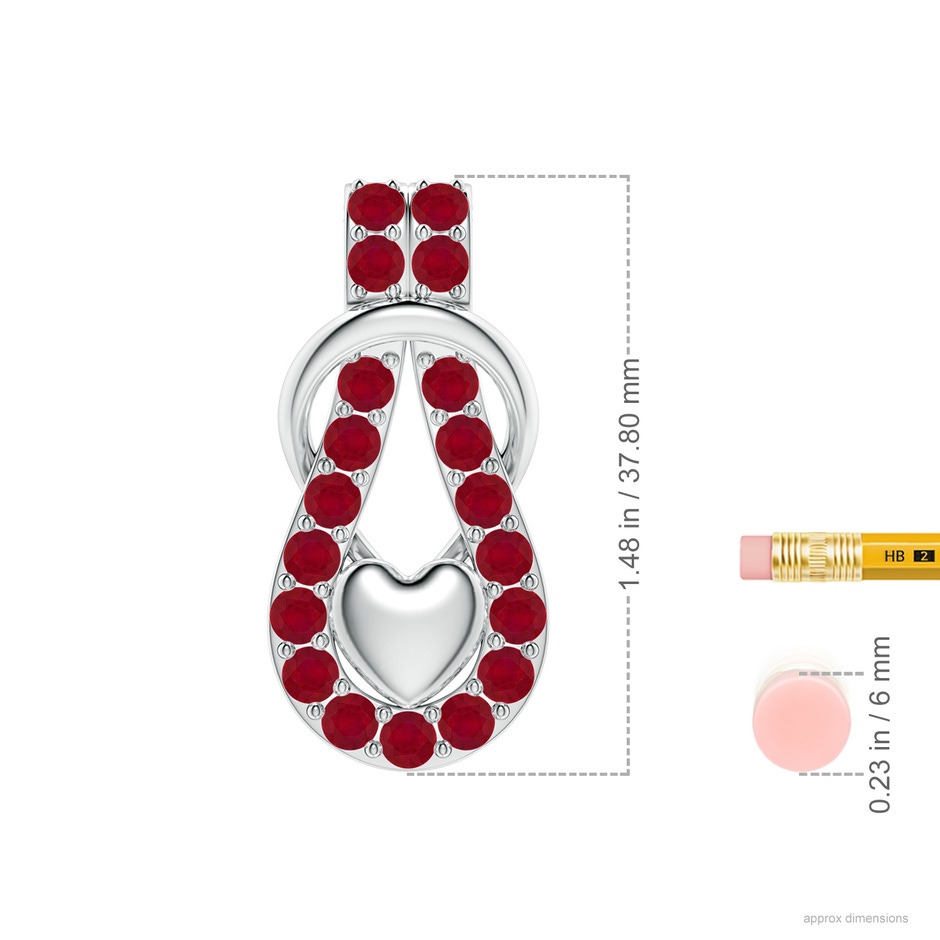 3.5mm AA Ruby Infinity Knot Pendant with Puffed Heart in 18K White Gold ruler