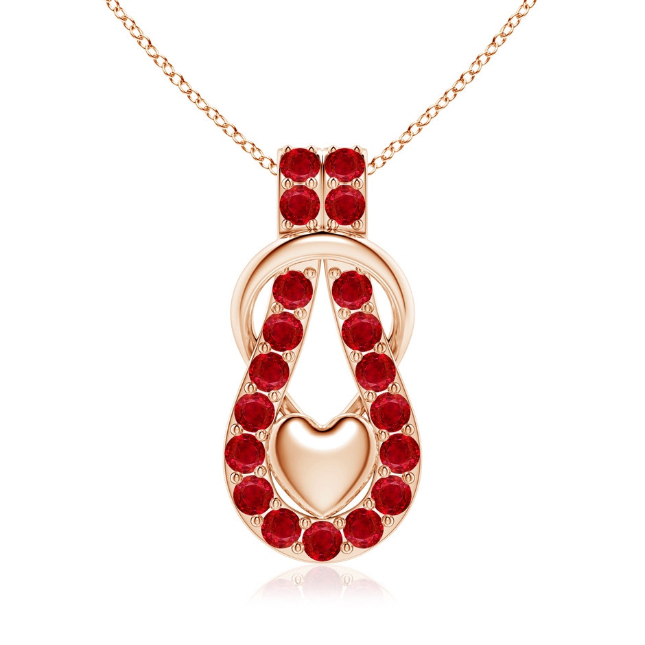 3.5mm AAA Ruby Infinity Knot Pendant with Puffed Heart in 18K Rose Gold 
