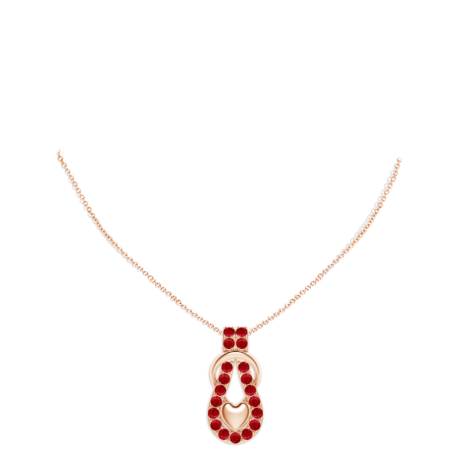 3.5mm AAA Ruby Infinity Knot Pendant with Puffed Heart in 18K Rose Gold pen