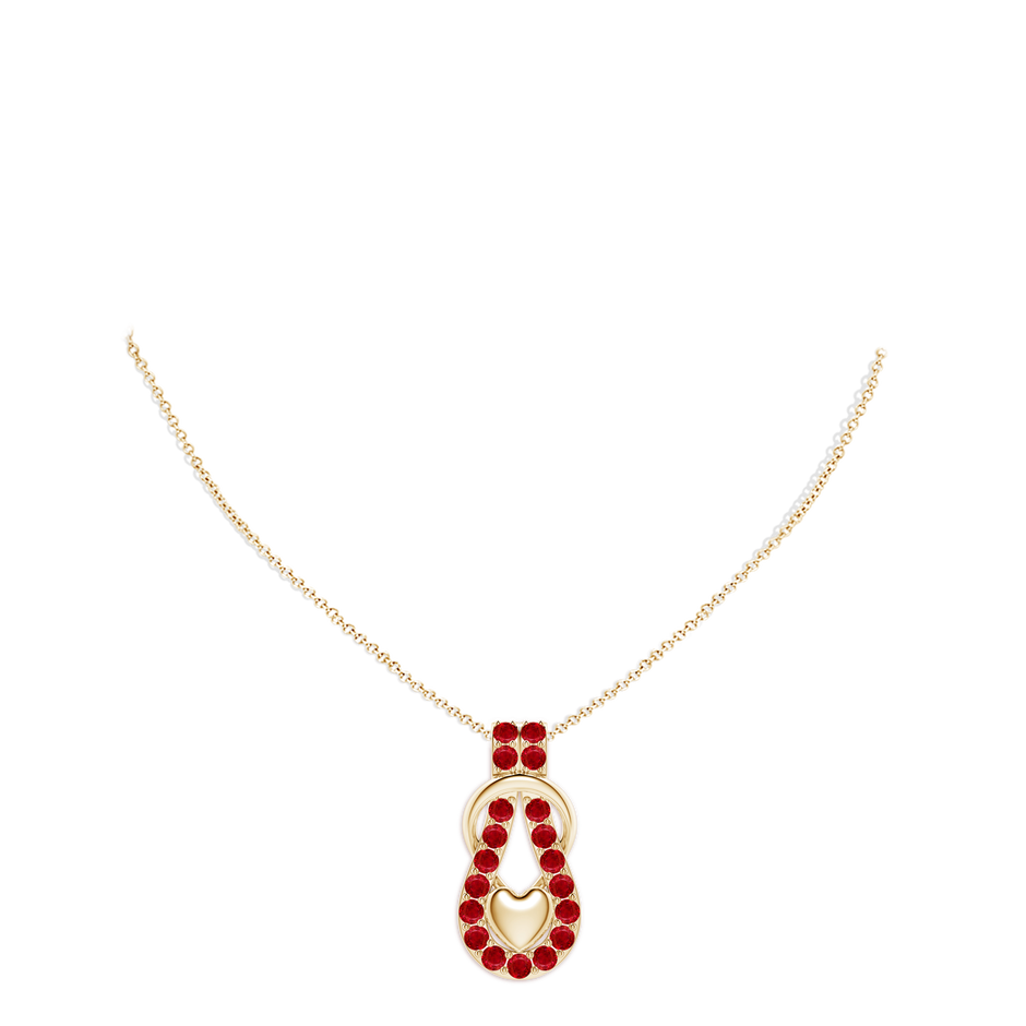 3.5mm AAA Ruby Infinity Knot Pendant with Puffed Heart in 18K Yellow Gold pen