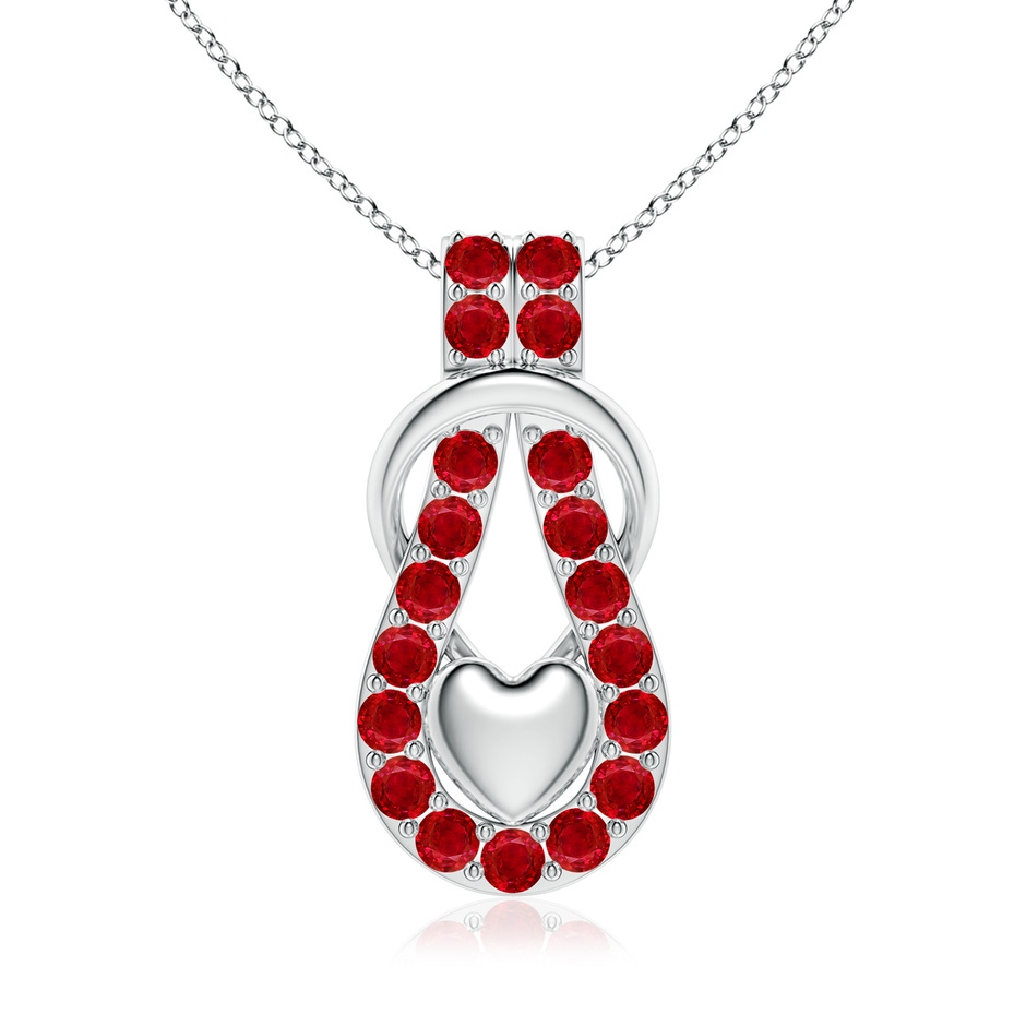3.5mm AAA Ruby Infinity Knot Pendant with Puffed Heart in White Gold 
