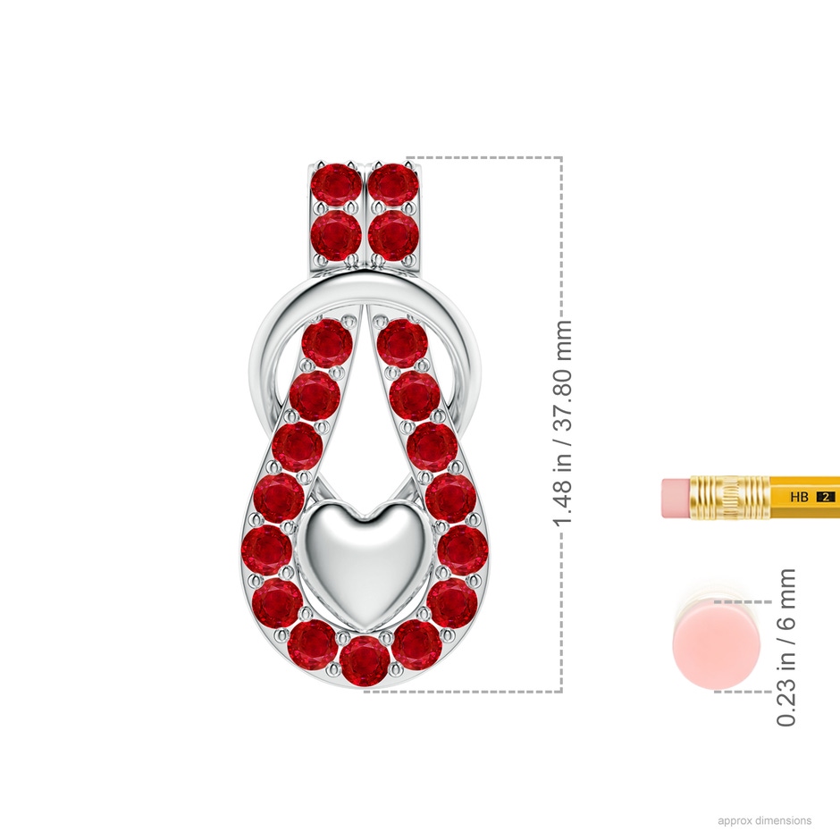 3.5mm AAA Ruby Infinity Knot Pendant with Puffed Heart in White Gold ruler