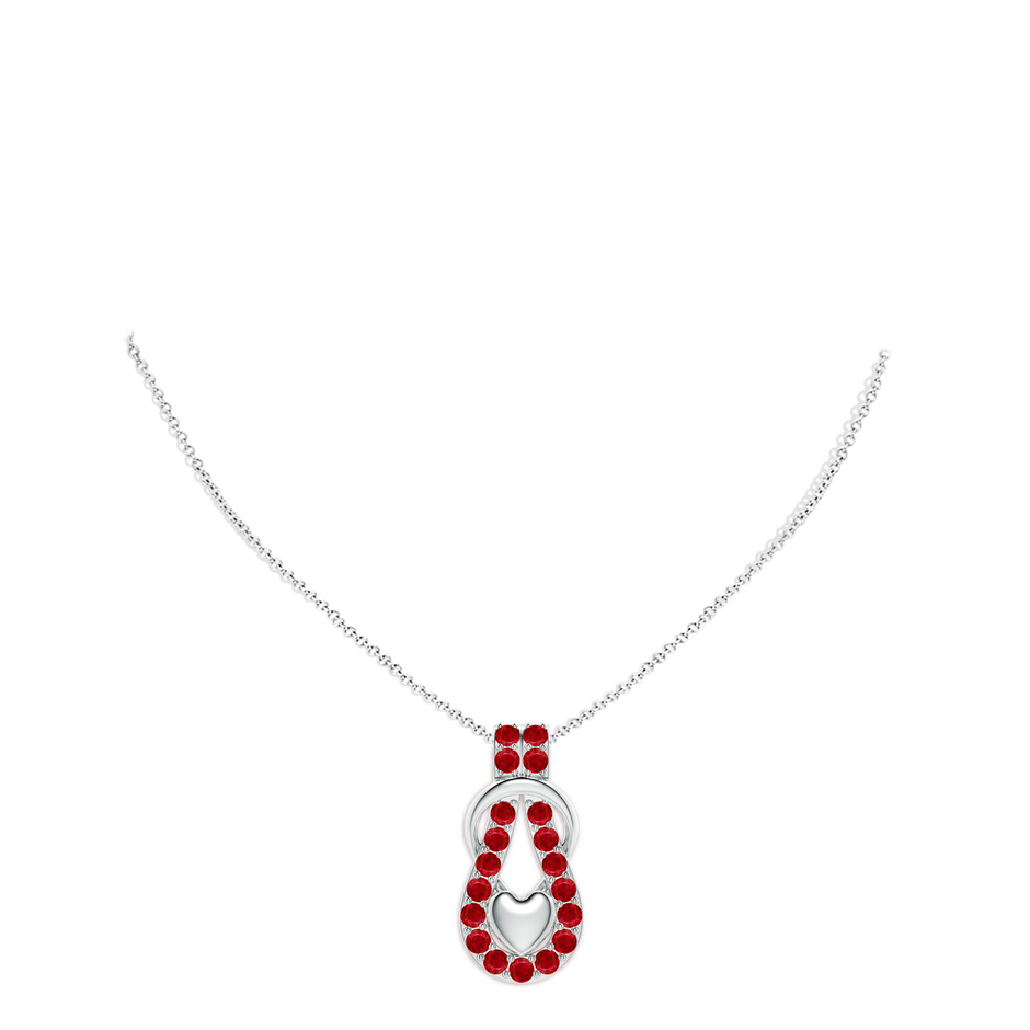 3.5mm AAA Ruby Infinity Knot Pendant with Puffed Heart in White Gold pen