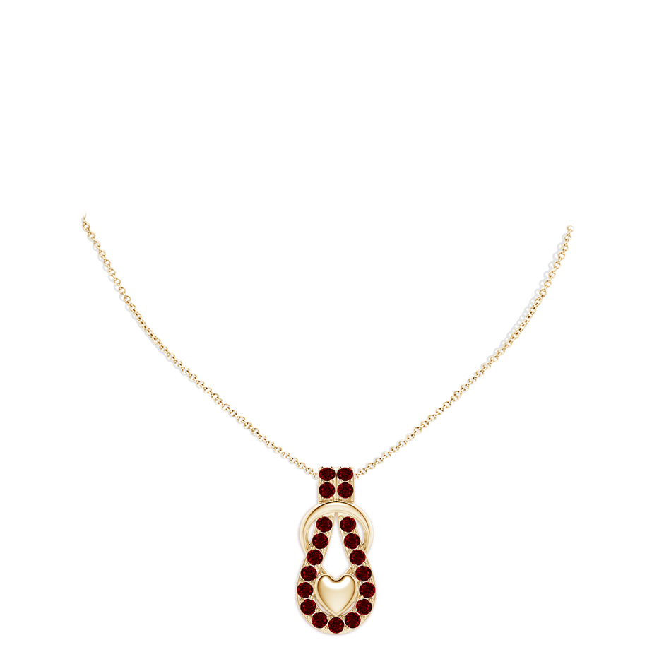 3.5mm AAAA Ruby Infinity Knot Pendant with Puffed Heart in 18K Yellow Gold pen