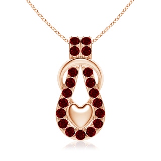 3.5mm AAAA Ruby Infinity Knot Pendant with Puffed Heart in 9K Rose Gold