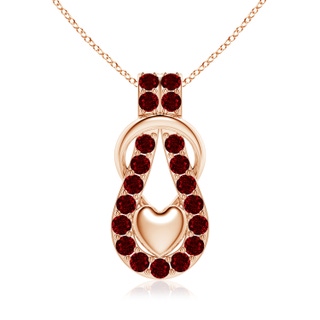 3.5mm AAAA Ruby Infinity Knot Pendant with Puffed Heart in Rose Gold