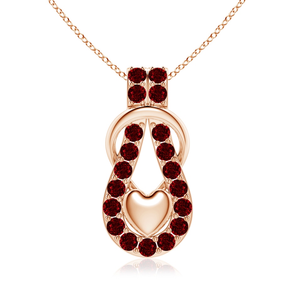 3.5mm AAAA Ruby Infinity Knot Pendant with Puffed Heart in Rose Gold 