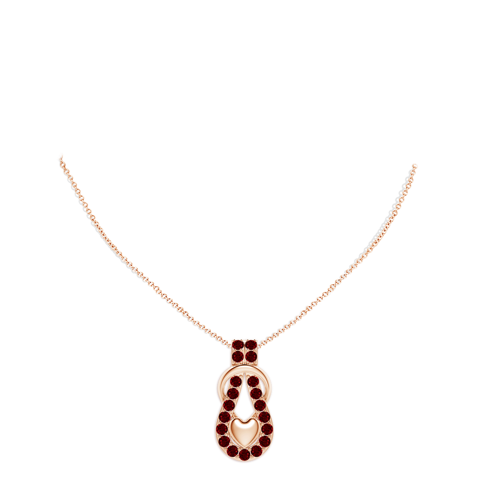 3.5mm AAAA Ruby Infinity Knot Pendant with Puffed Heart in Rose Gold pen