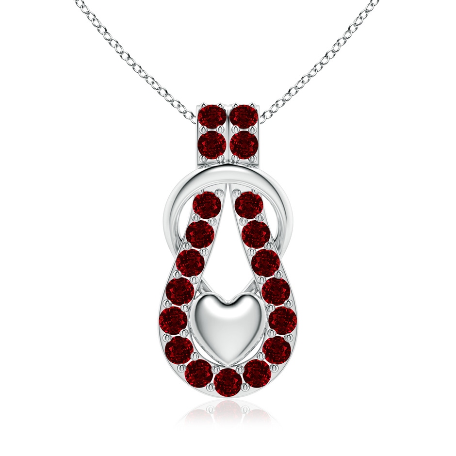3.5mm AAAA Ruby Infinity Knot Pendant with Puffed Heart in White Gold 