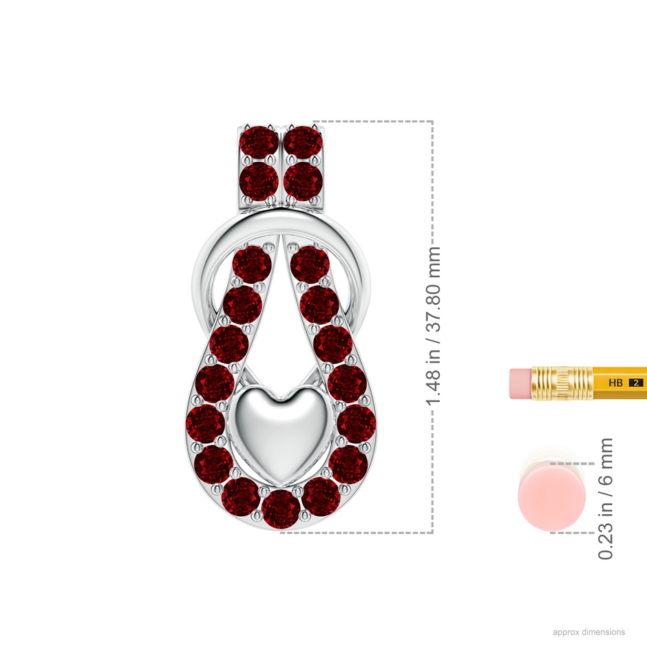 3.5mm AAAA Ruby Infinity Knot Pendant with Puffed Heart in White Gold ruler