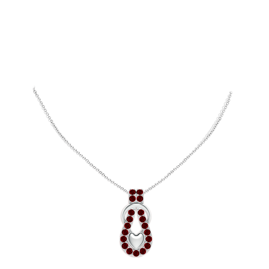 3.5mm AAAA Ruby Infinity Knot Pendant with Puffed Heart in White Gold pen