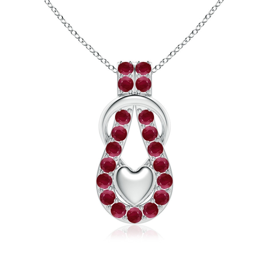 3mm A Ruby Infinity Knot Pendant with Puffed Heart in White Gold 