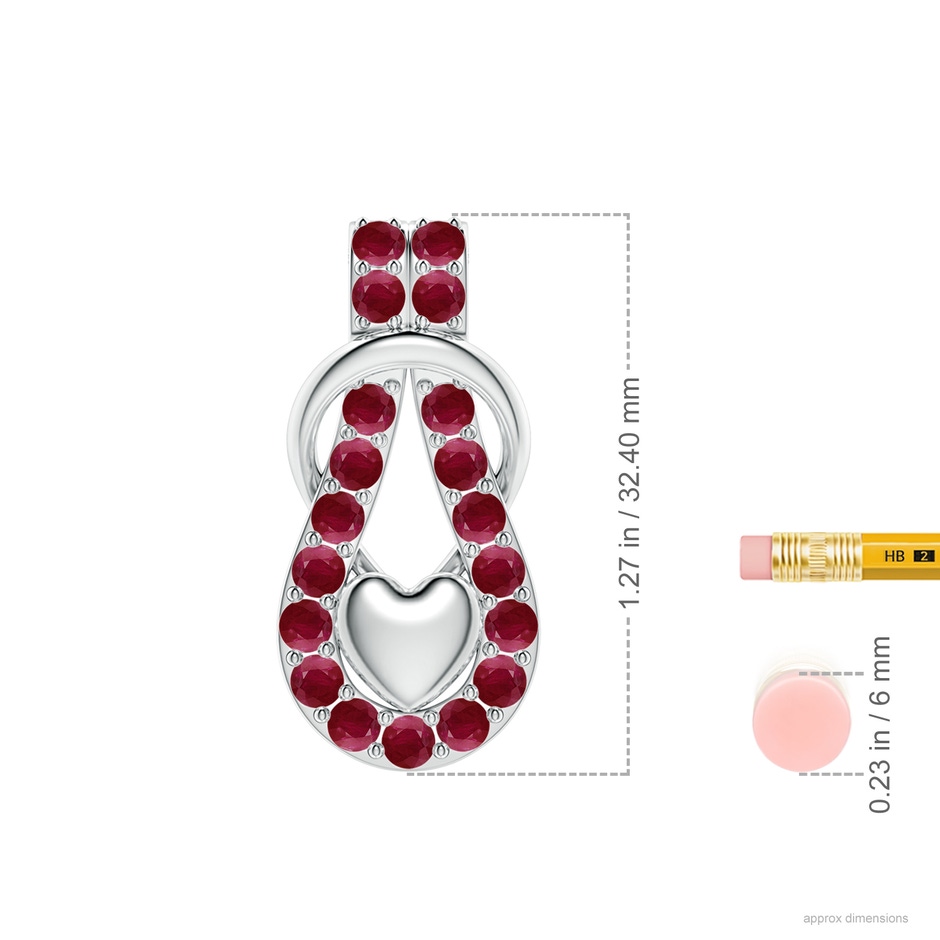 3mm A Ruby Infinity Knot Pendant with Puffed Heart in White Gold ruler