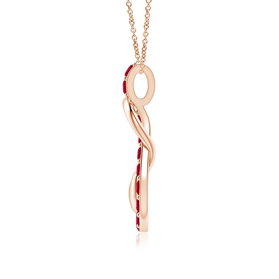3mm AAA Ruby Infinity Knot Pendant with Puffed Heart in Rose Gold side 199