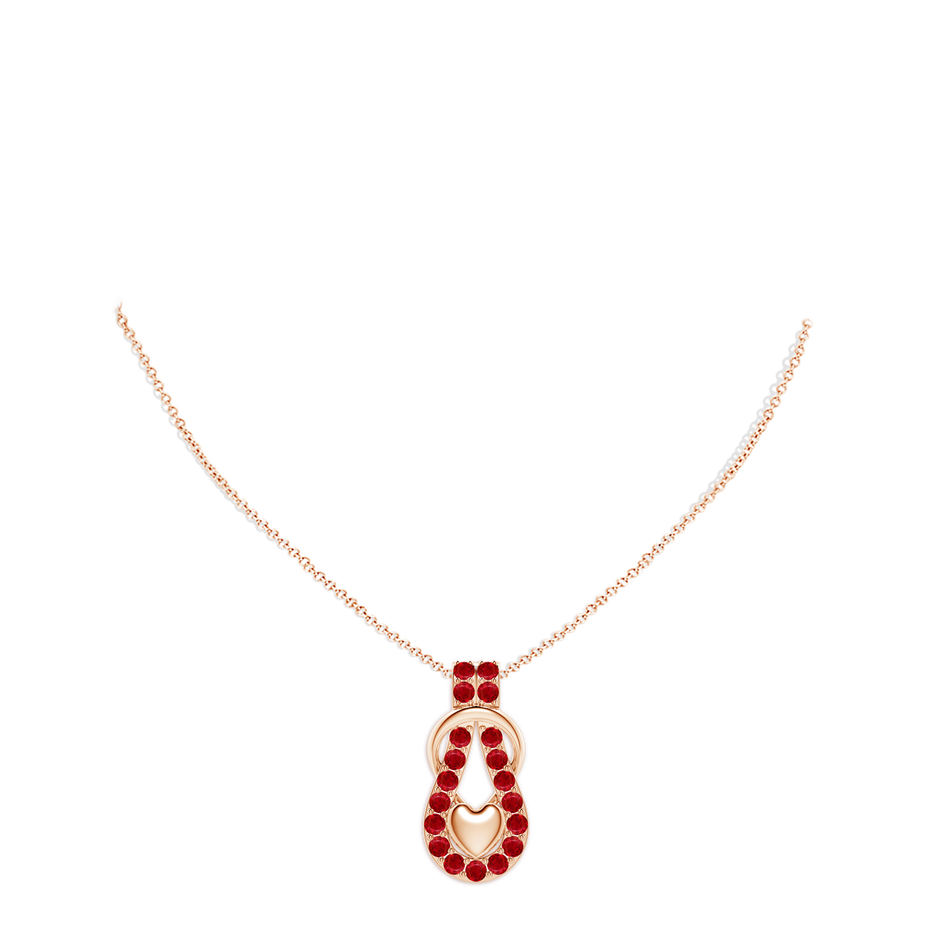 3mm AAA Ruby Infinity Knot Pendant with Puffed Heart in Rose Gold pen