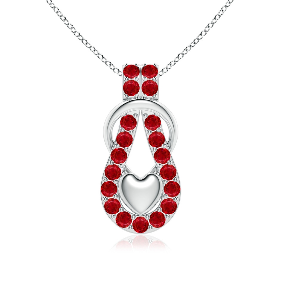 3mm AAA Ruby Infinity Knot Pendant with Puffed Heart in White Gold 